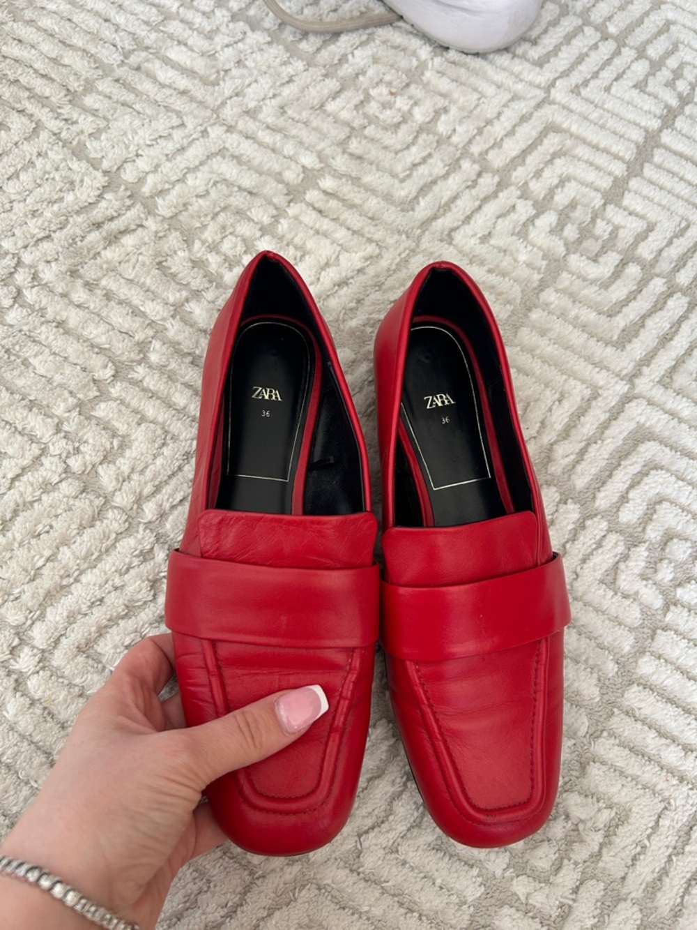 Zara Red Leather Penny Loafers - Women's Sleek Slip-On Flats